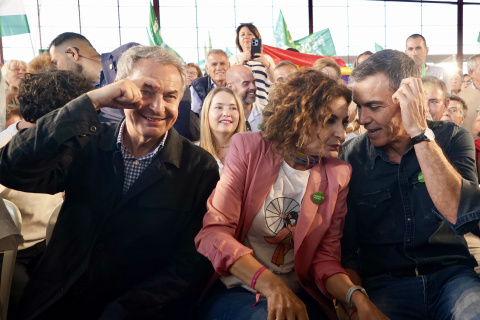 Sánchez, Montero y Zapatero en el mitin celebrado en Cártama (Málaga)