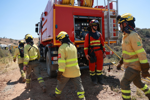 Efectivos del dispositivo de extinción del incendio forestal.