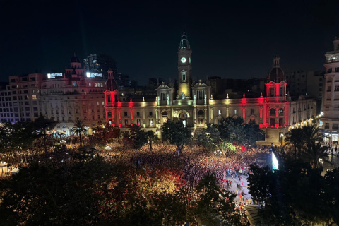 Plaza del Ayuntamiento de Valencia durante la final del Mundial 2026