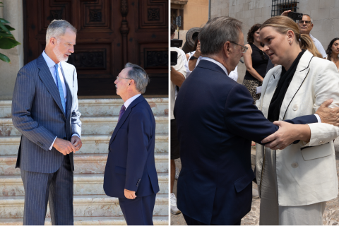 El presidente de Ceuta, Juan Jesús Vivas, en su visita al Palacio de Marivent con Felipe VI (izq) y con la presidenta de Baleares, Marga Prohens (der.)