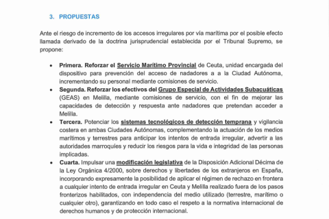 Imagen del documento enviado el 8 de julio desde el Estado Mayor al Mando de Fronteras y Policía Marítima