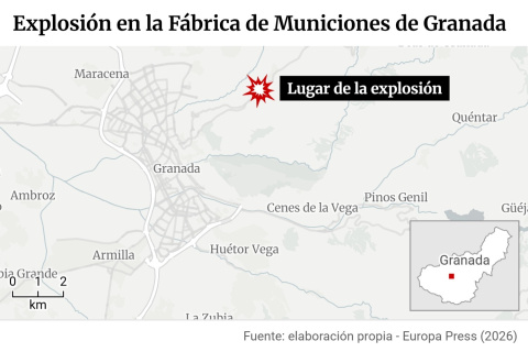 Mapa con localización de la explosión en la Fábrica de Municiones de Granada.