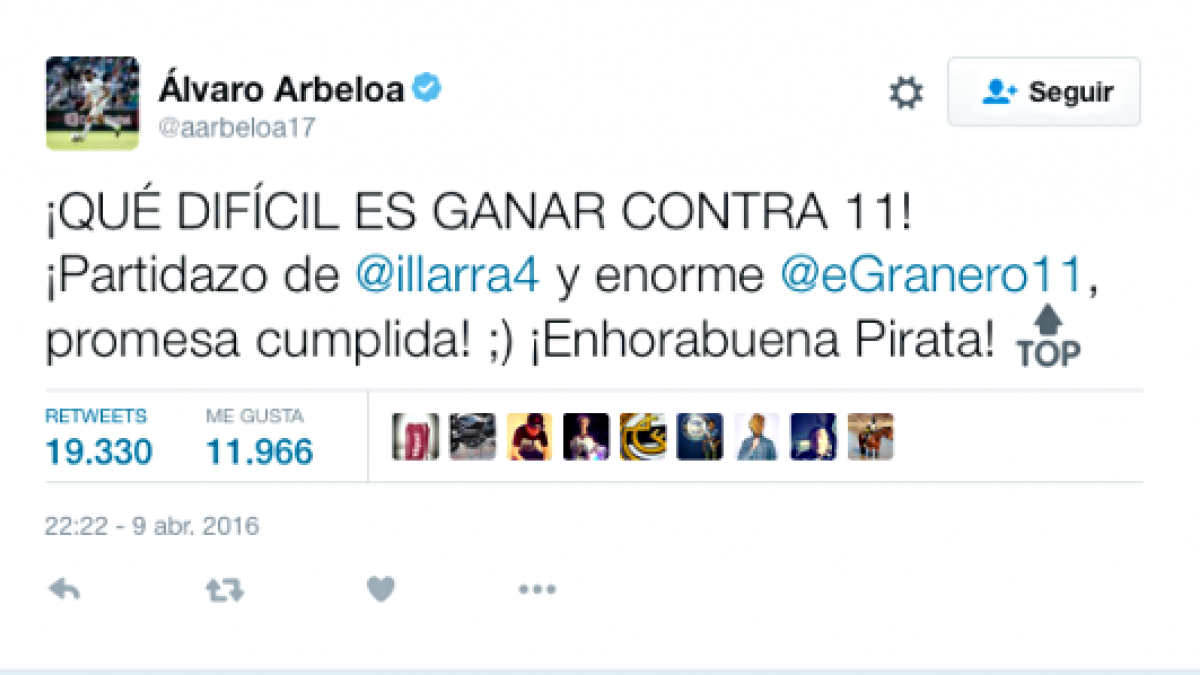 El tuit de Álvaro Arbeloa.