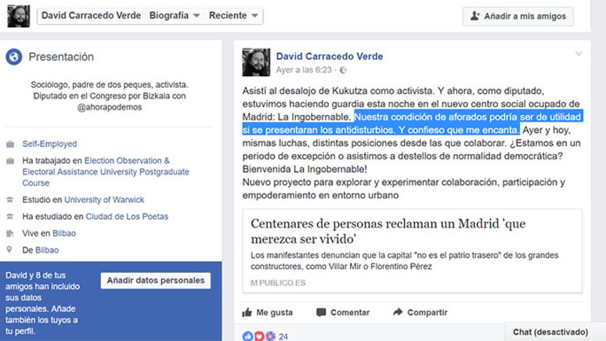 El mensaje del diputado José David Carracedo en su Facebook anticipando lo que iban a hacer.