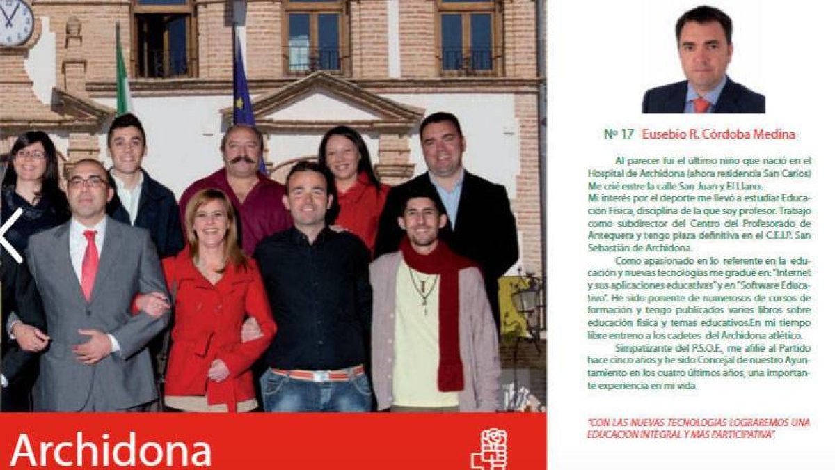 El director del colegio en un folleto del PSOE de Archidona para las elecciones de 2011.