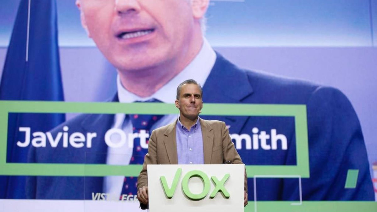 Ortega Smith durante su participación en la Asamblea General de Vox.