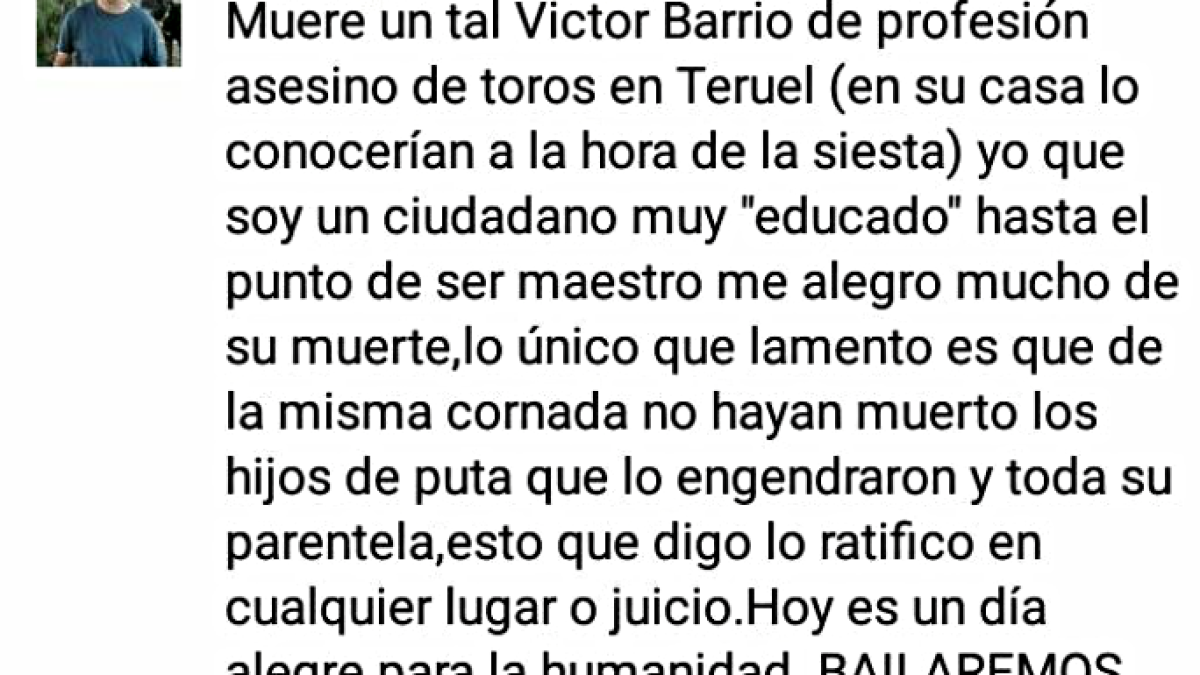 Las desagradables manifestaciones en el perfil de Facebook de un maestro valenciano.