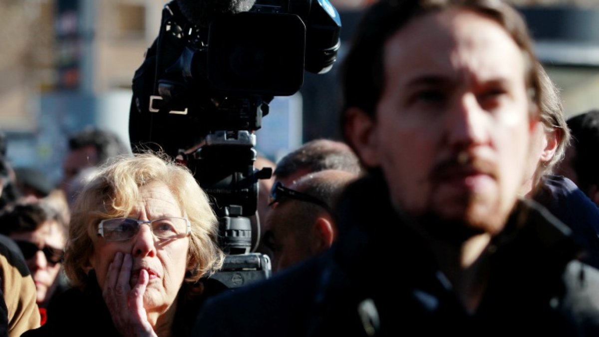 Manuela Carmena y Pablo Iglesias, en un acto del pasado aniversario del 11M