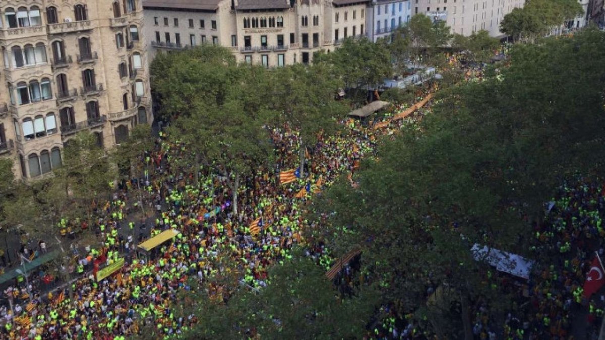 El Paseo de Gracia, en Barcelona, durante la Diada