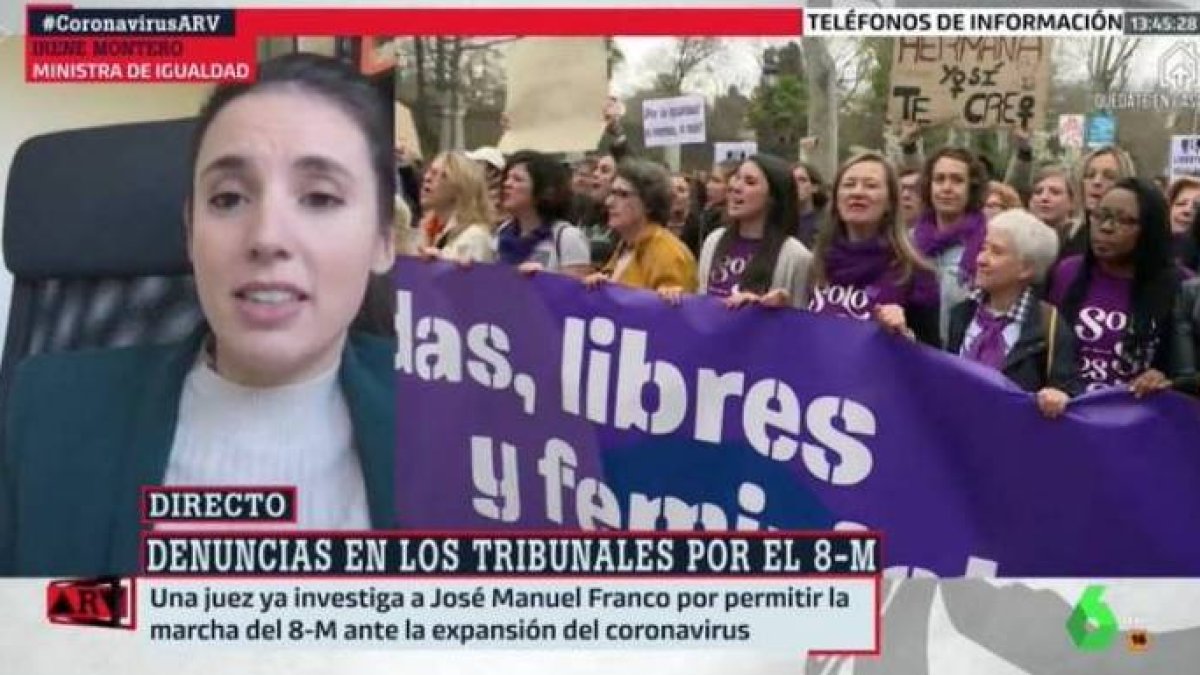 Irene Montero, en su primera aparición tras dar positivo por coronavirus.