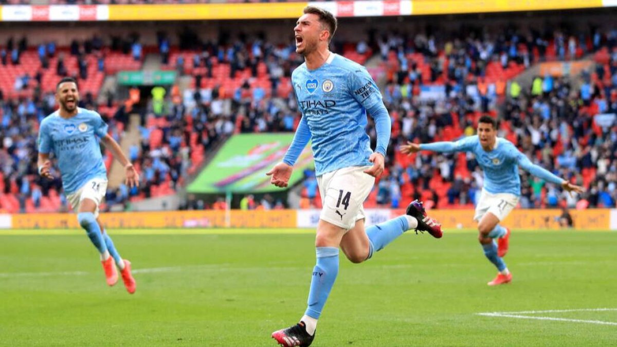 Laporte, marcando el gol con el que el City se hizo el pasado fin de semana con la Copa de la Liga.