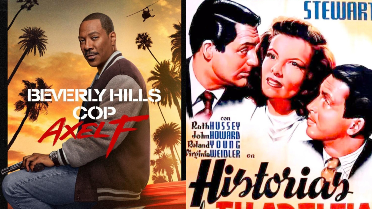 Carteles de 'Superdective en Hollywood: Axel F.' y de 'Historias de Filadelfia'.