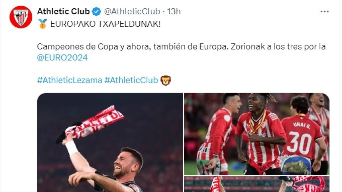 Así felicitó a sus jugadores el Athletic Club.