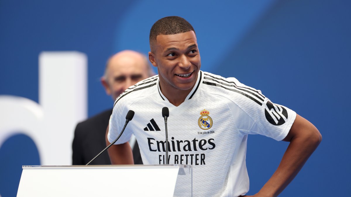 Kylian Mbappé, durante un momento de su presentación