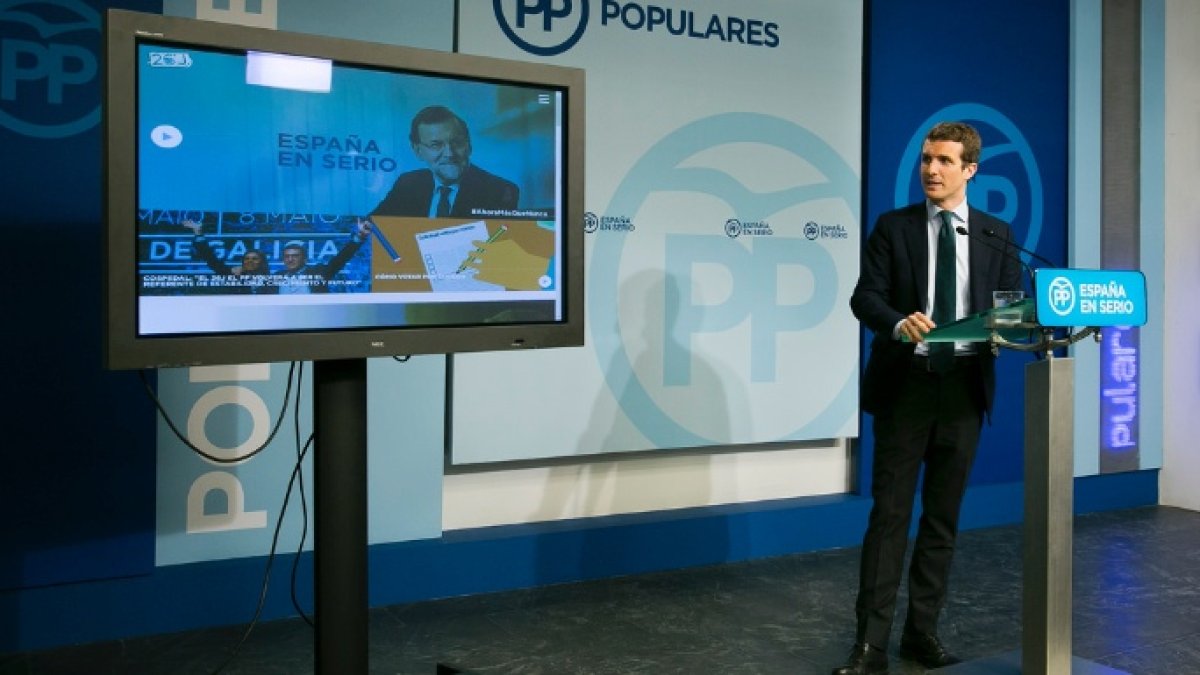 Pablo Casado, durante la presentación de la precampaña del PP