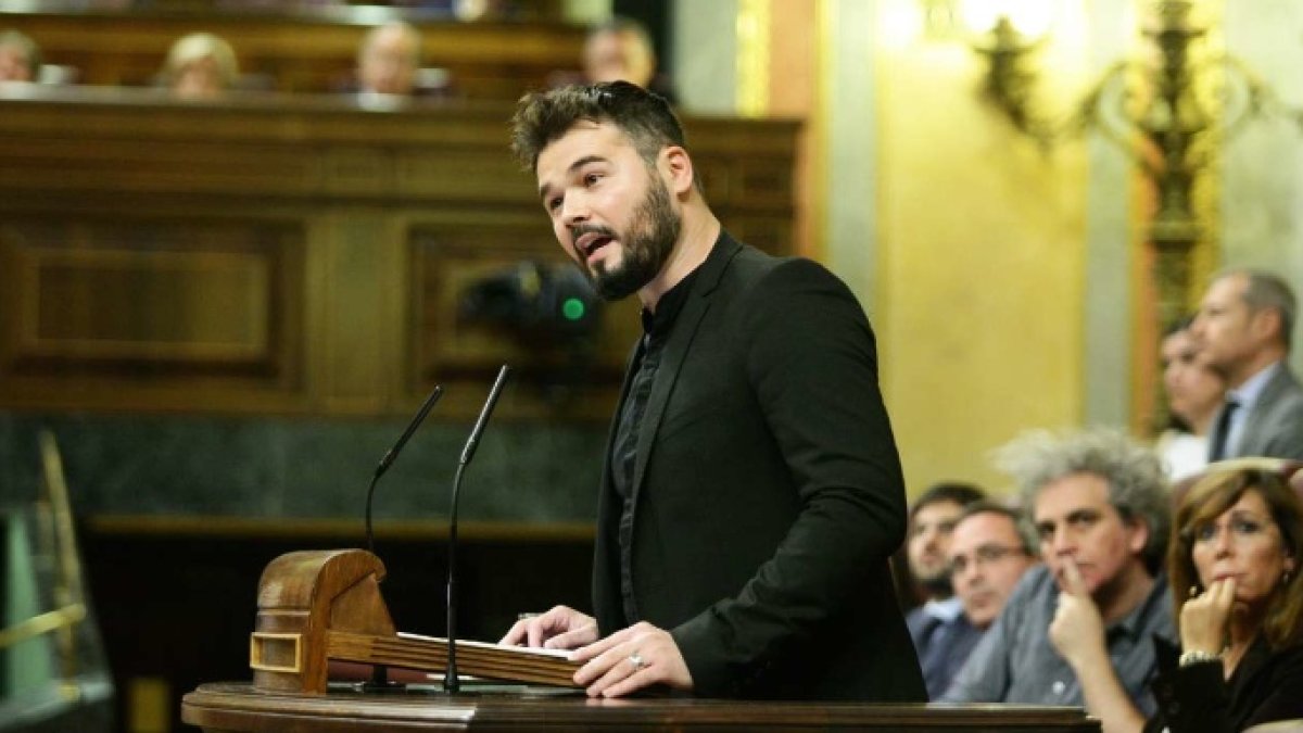 El portavoz de ERC, Gabriel Rufian, en su polémica intervención de este sábado