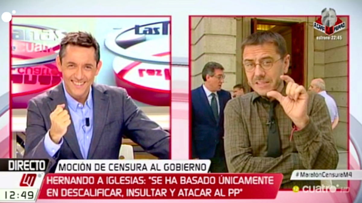 javier Ruiz y Juan Carlos Monedero, este miércoles en Las Mañanas de Cuatro.