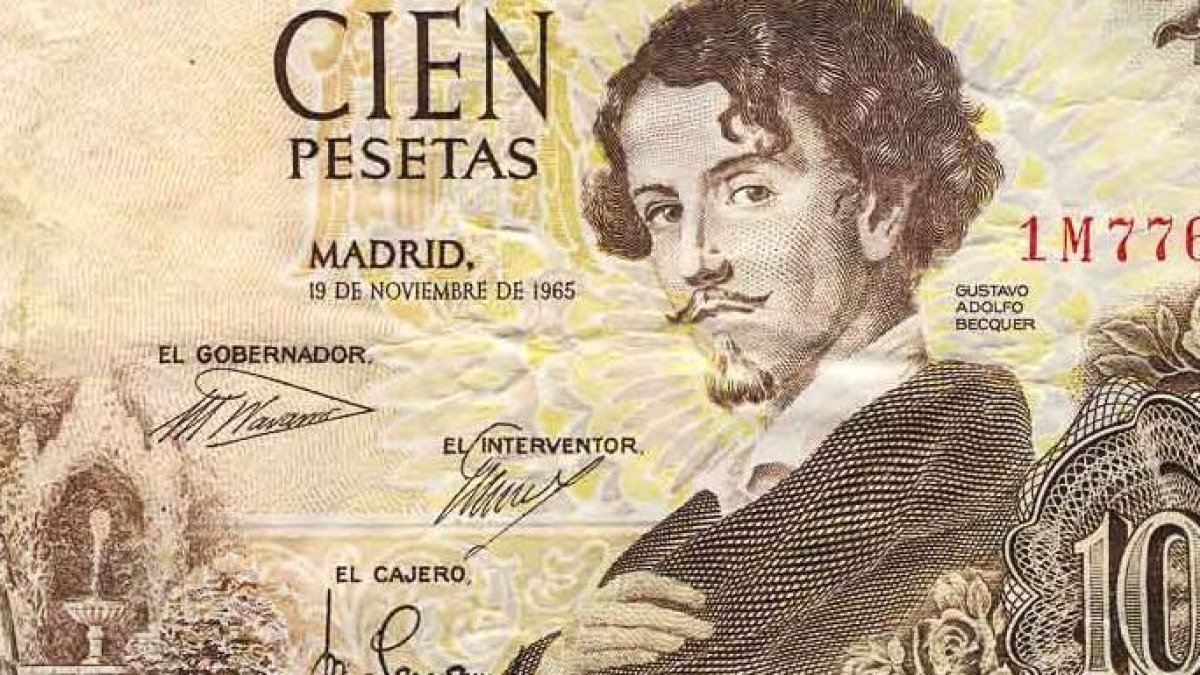 Un billete de cien pesetas con el retrato de Gustavo Adolfo Bécquer