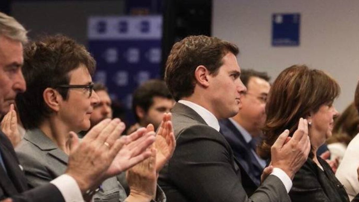 Albert Rivera, este jueves en una conferencia del exprimer ministro francés Manuel Valls.