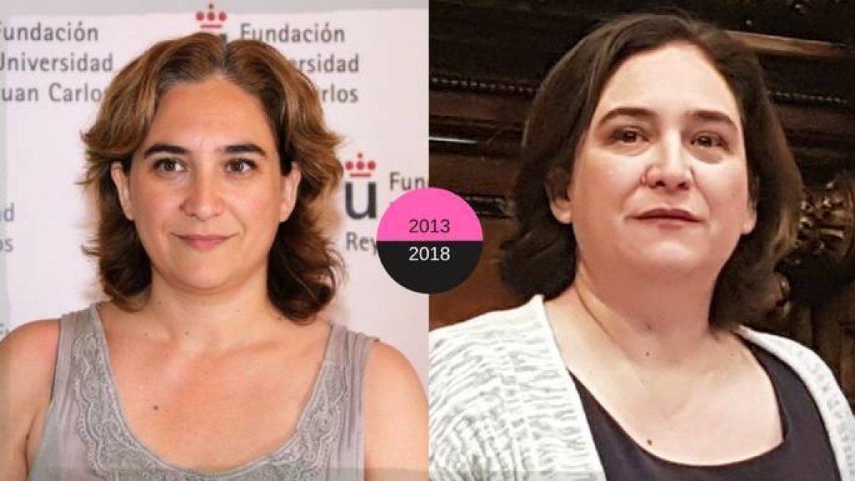 Ada Colau en 2013, antes de ser cargo público, y en la actualidad