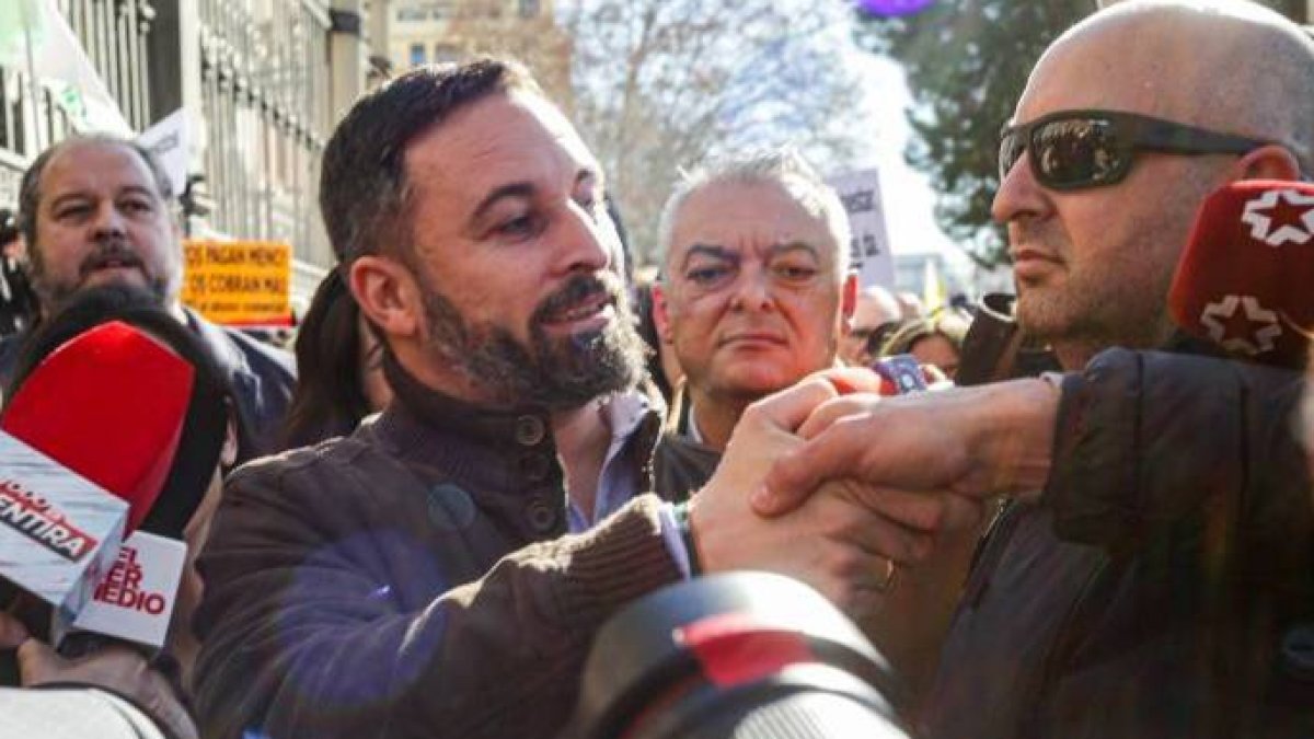 Santiago Abascal, este miércoles en la protesta de los agricultores y ganaderos contra el Gobierno.