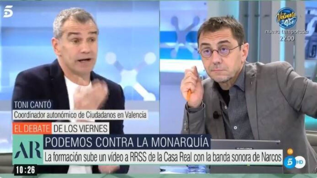 Toni Cantó y Juan Carlos Monedero en El Programa de Ana Rosa