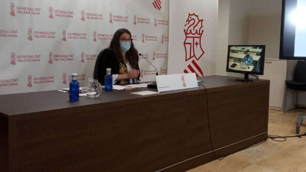 Mónica Oltra, Vicepresidenta del Consell, durante su comparecencia esta mañana / FOTO: O. Avellán