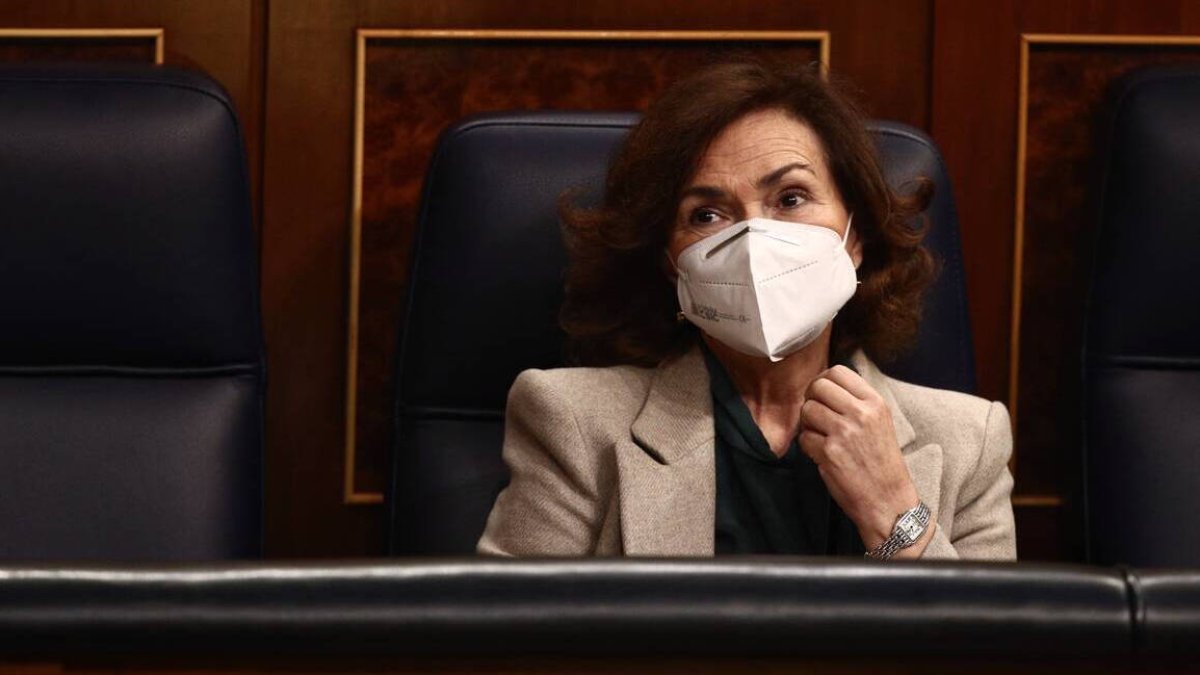 Carmen Calvo este jueves en el Congreso.