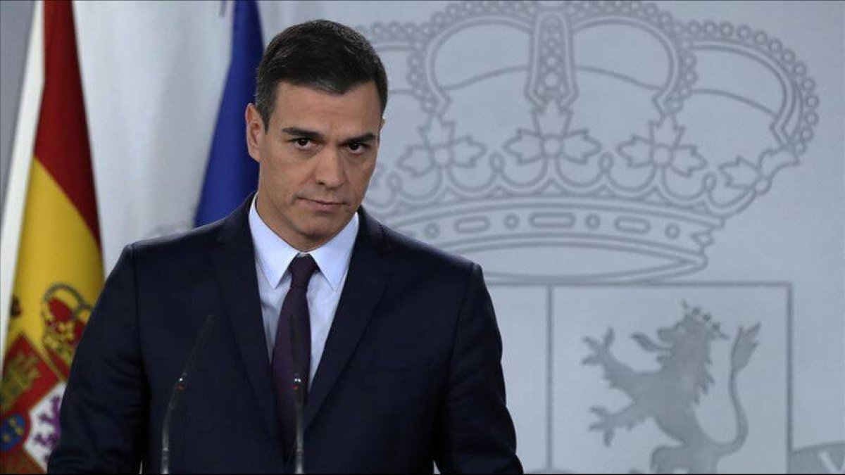 Pedro Sánchez, en una conferencia de prensa en Moncloa