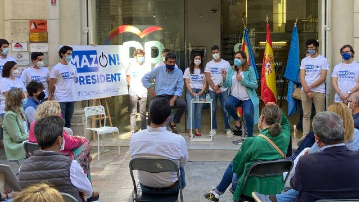 Carlos Mazón y María José Catalá en la sede del PPCV de Valencia