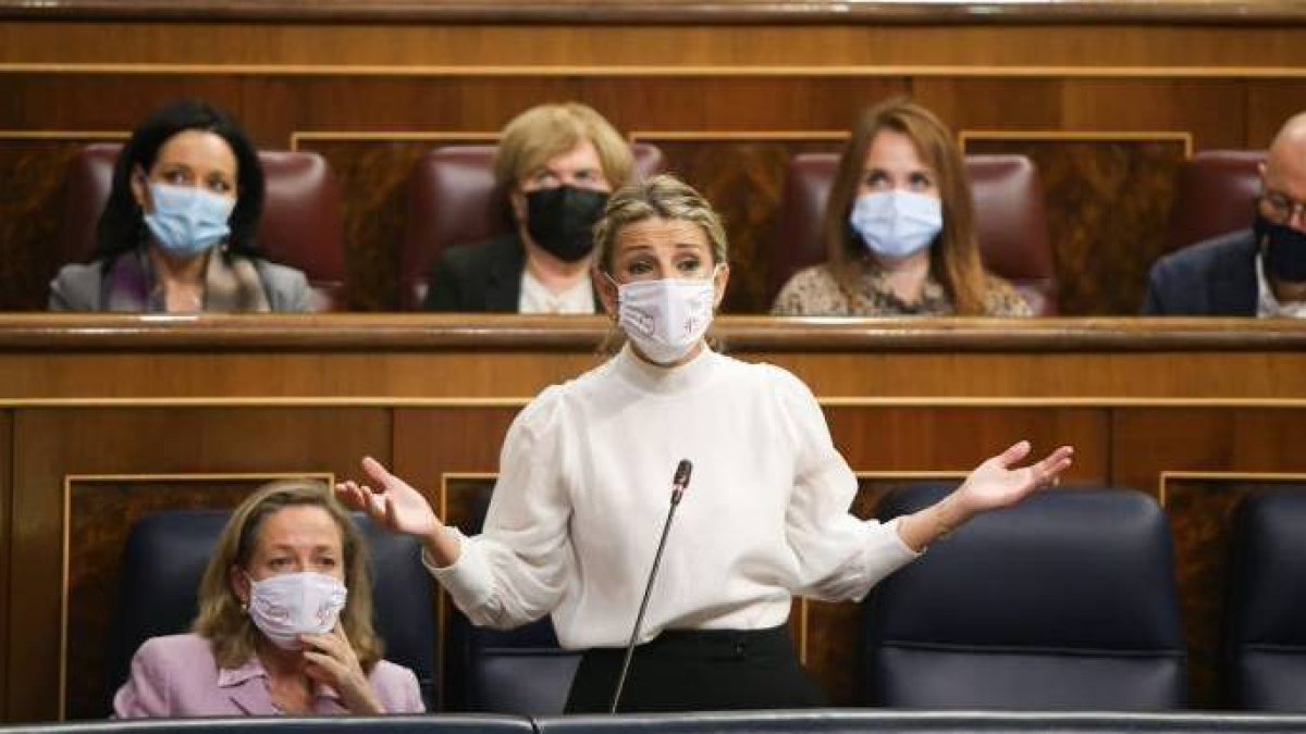 Yolanda Díaz, este miércoles en la sesión de control del Congreso.