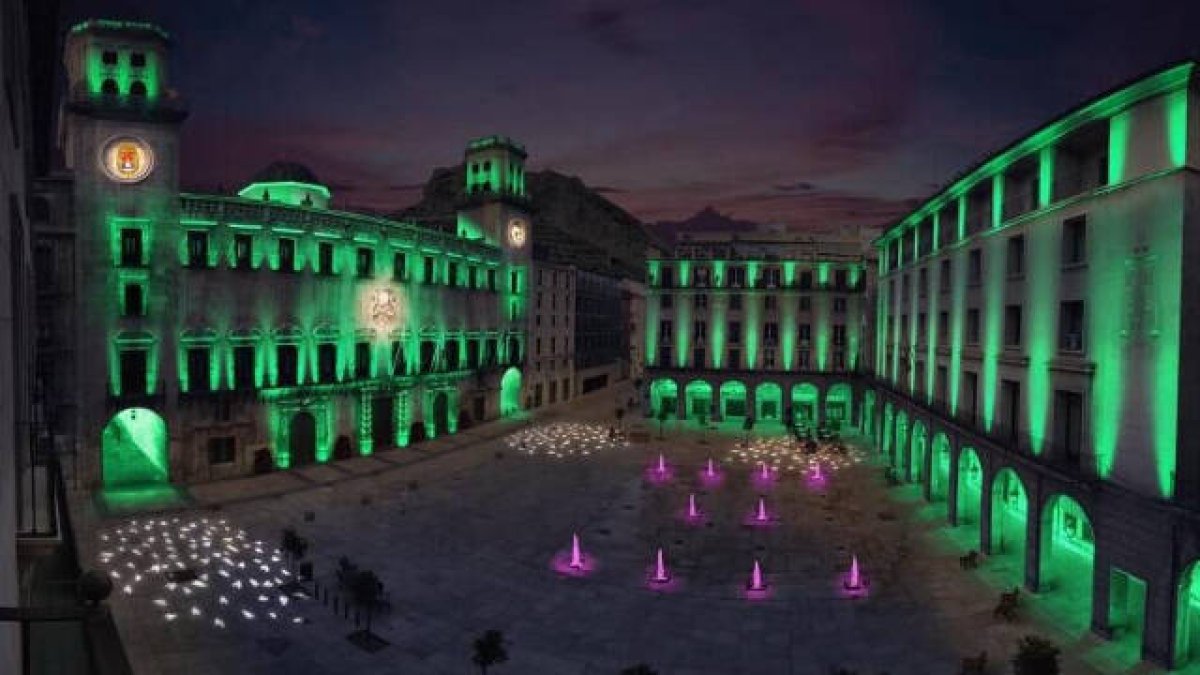 Recreación de cómo quedaría la iluminación en la plaza del Ayuntamiento