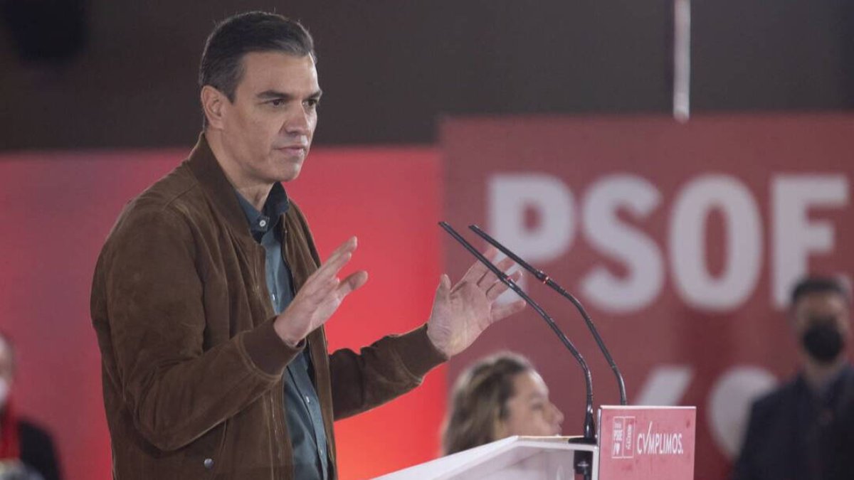 Pedro Sánchez en un mitin del PSOE