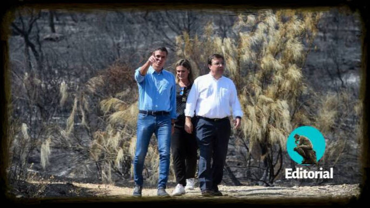 Pedro Sánchez en los incendios extremeños