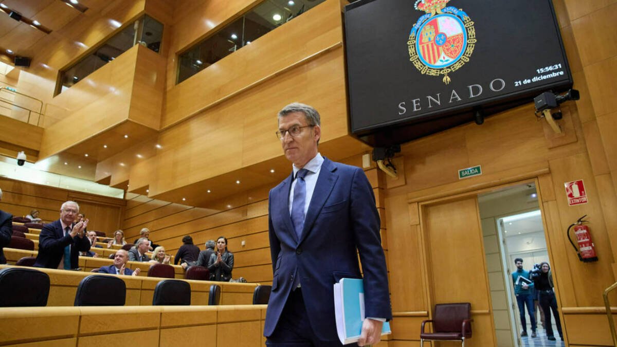 El líder del Partido Popular, Alberto Núñez Feijóo, a su llegada a una sesión en el Senado.