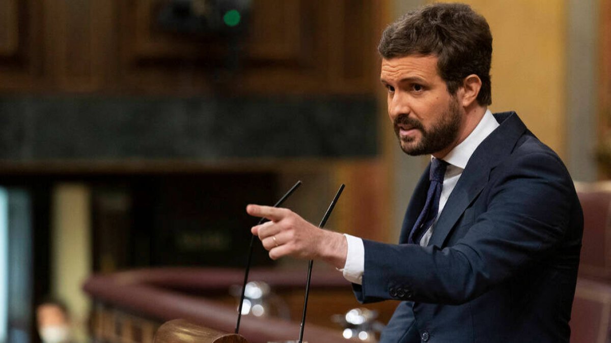 Pablo Casado, en la tribuna del Congreso de los Diputados