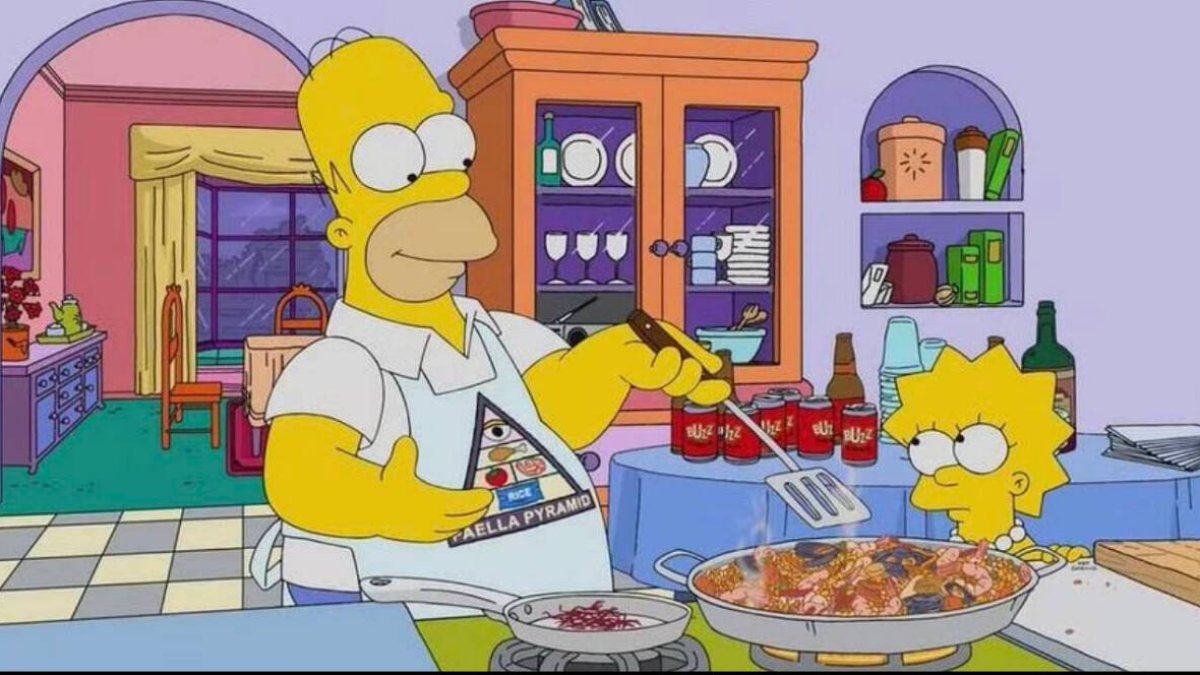 Homer Simpson cocina paella