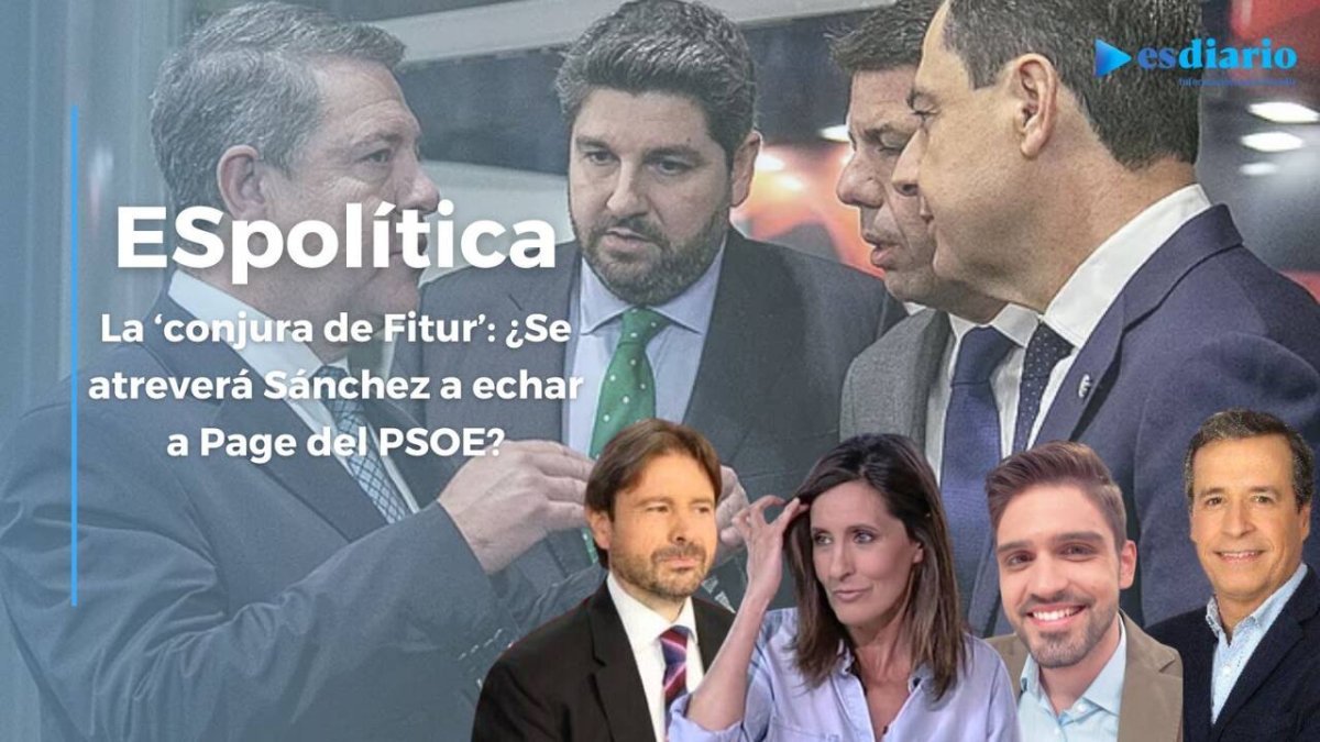 Al fondo de la imagen se ve a Page hablando con López Miras, Moreno y Mazón.