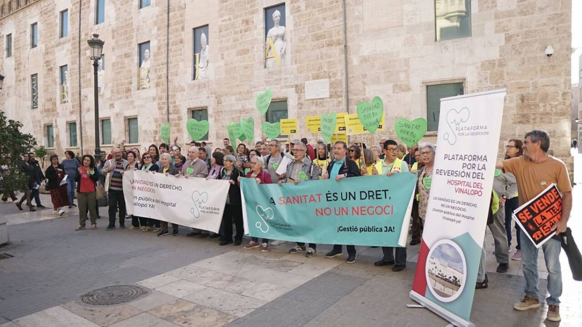 Decenas de personas se concentran frente a Les Corts para reclamar la reversión del Departamento de Salud Elx-Crevillent