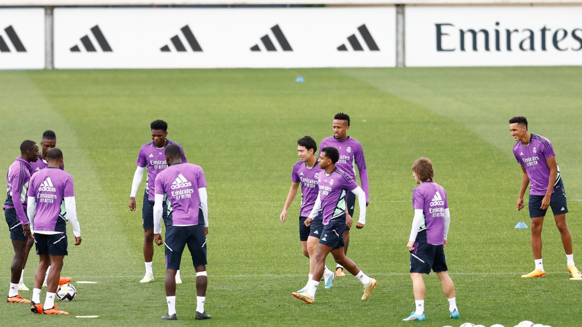 Los jugadores del Real Madrid, durante un entrenamiento.