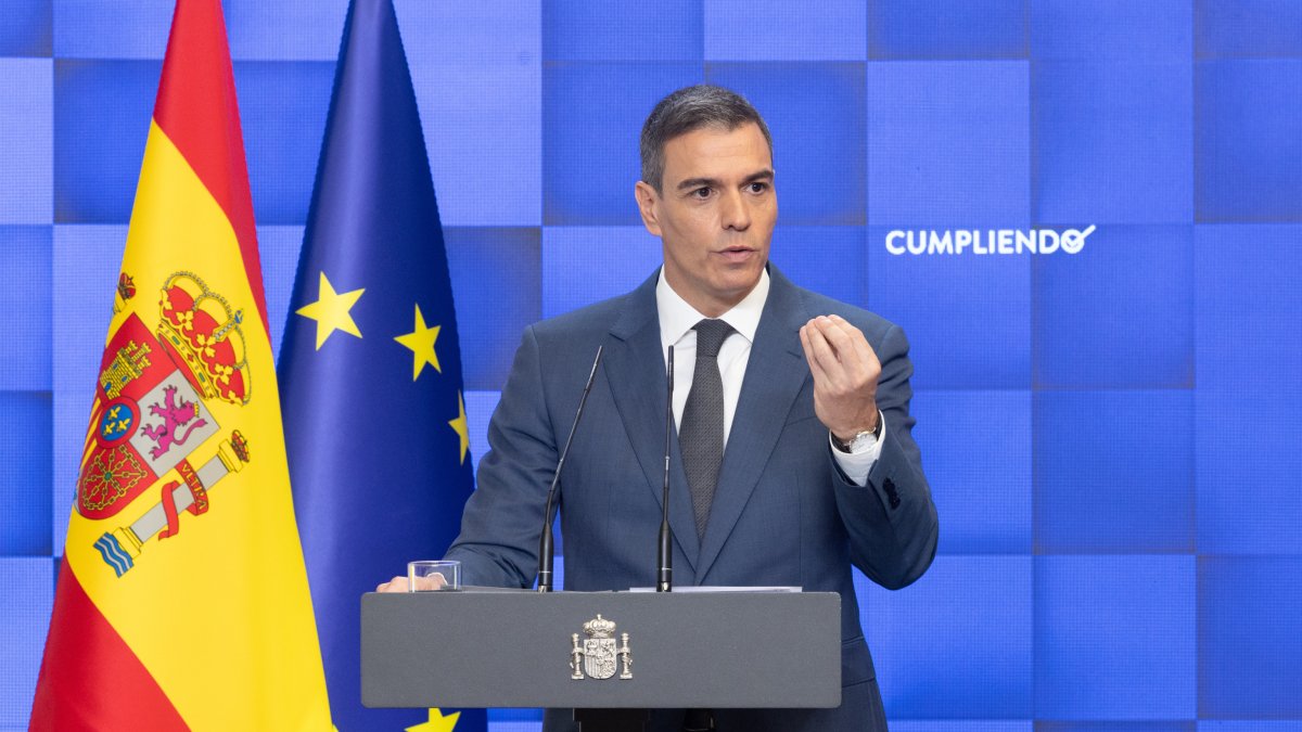 Pedro Sánchez, en la rueda de prensa de este miércoles en Moncloa.