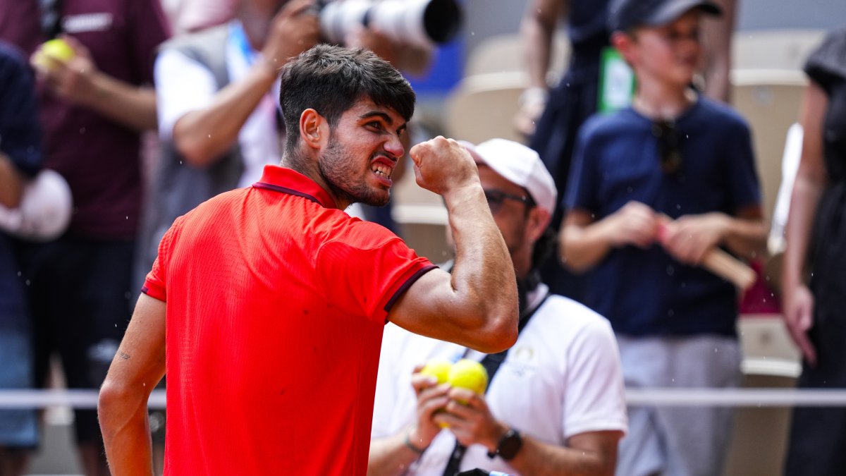 Carlos Alcaraz, celebrando un punto en su parte ante Auger-Alliassime.