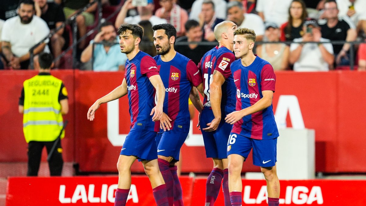 Los jugadores del Barcelona, celebrando un gol.