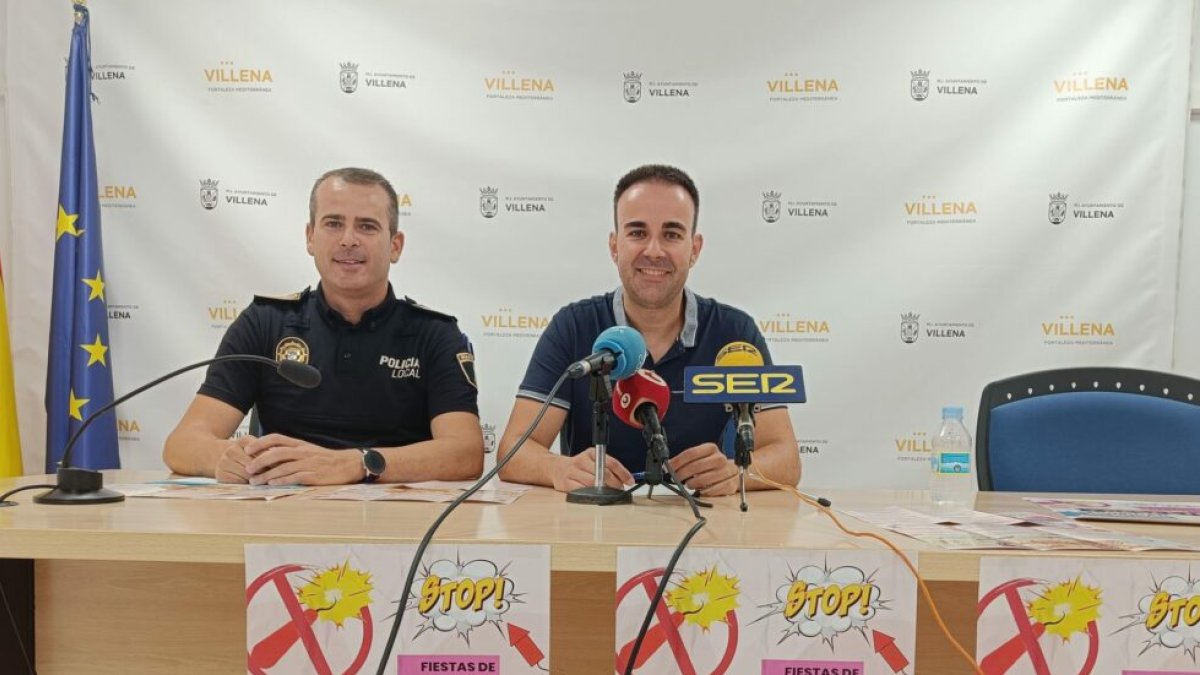 La campaña tiene como lema “-Petardos + respeto y + seguridad” ha sido presentada por el concejal de Seguridad, Sergio Palao y Andrés Martínez, oficial de la Policía Local de Villena .