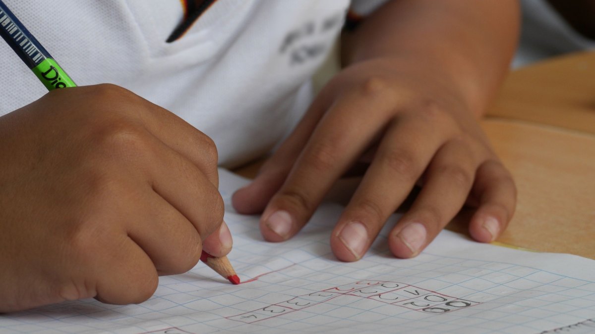 Niño haciendo actividades escolares