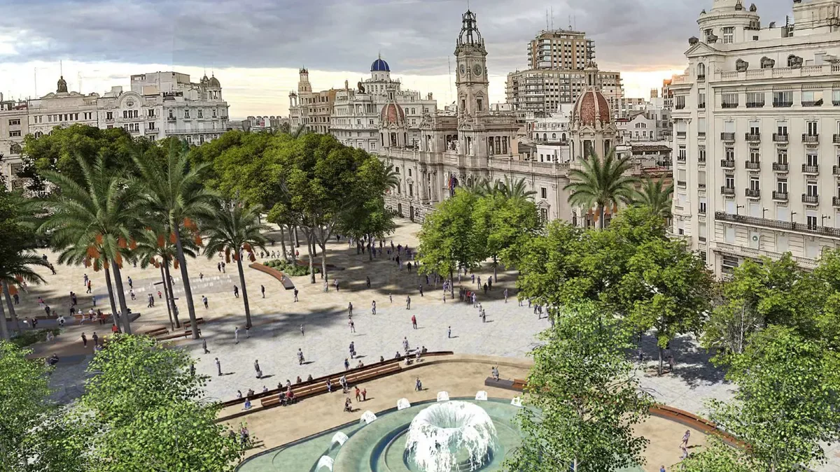 Proyecto Re-natura, diseño propuesto a partir de un concurso de ideas, para la reforma de la plaza del Ayuntamiento por Compromís y PSPV