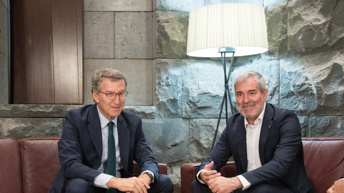 Alberto Núñez Feijoo, en su reunión con el presidente canario, Fernando Clavijo.