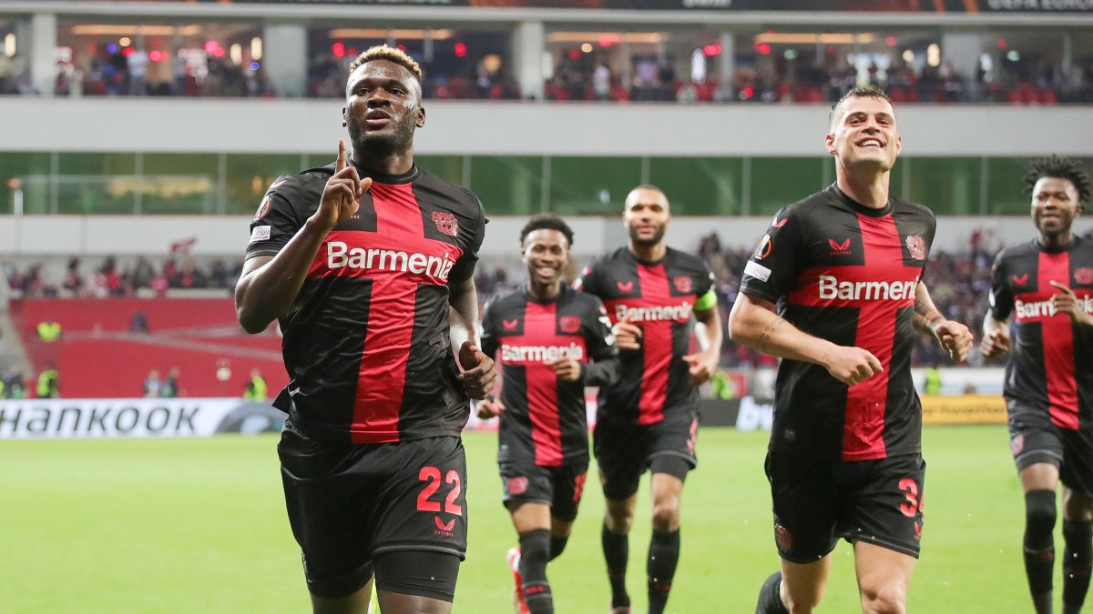 Boniface celebra un gol con el Bayer Leverkusen.