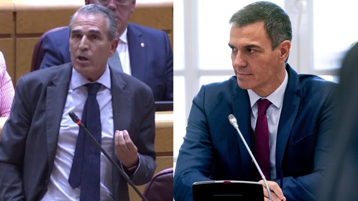 El senador del PP, Juan José Sanz Vitorio, y el presidente del Gobierno, Pedro Sánchez.