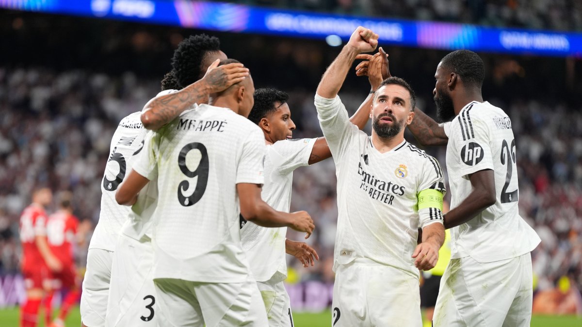 Los jugadores del Real Madrid, celebrando un gol.